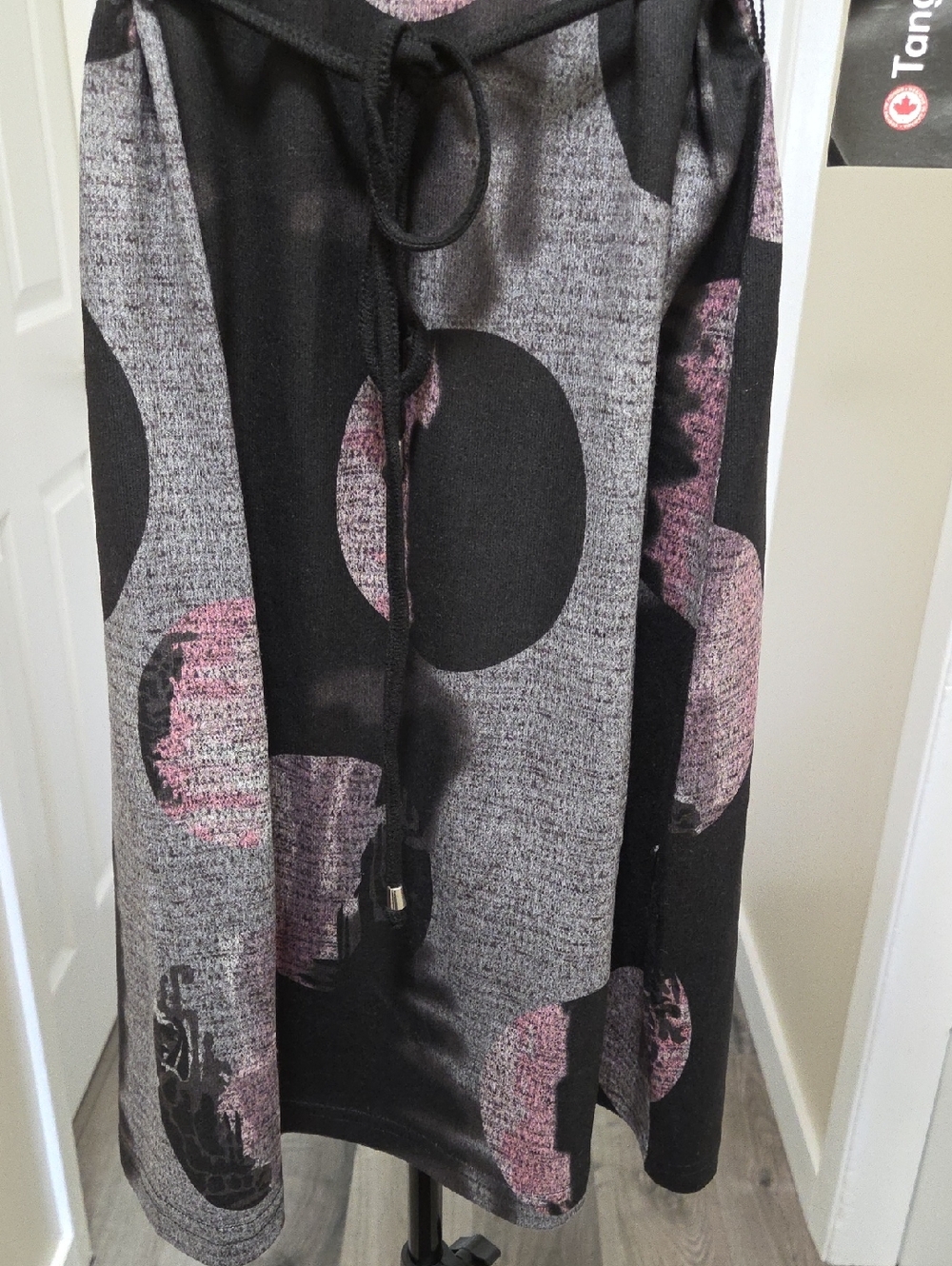 NWT Tango Mango Black & Pink Polka Dot Zip-Front Knit Dress 3/4 Sleeve Tie Waist - Picture 5 of 9